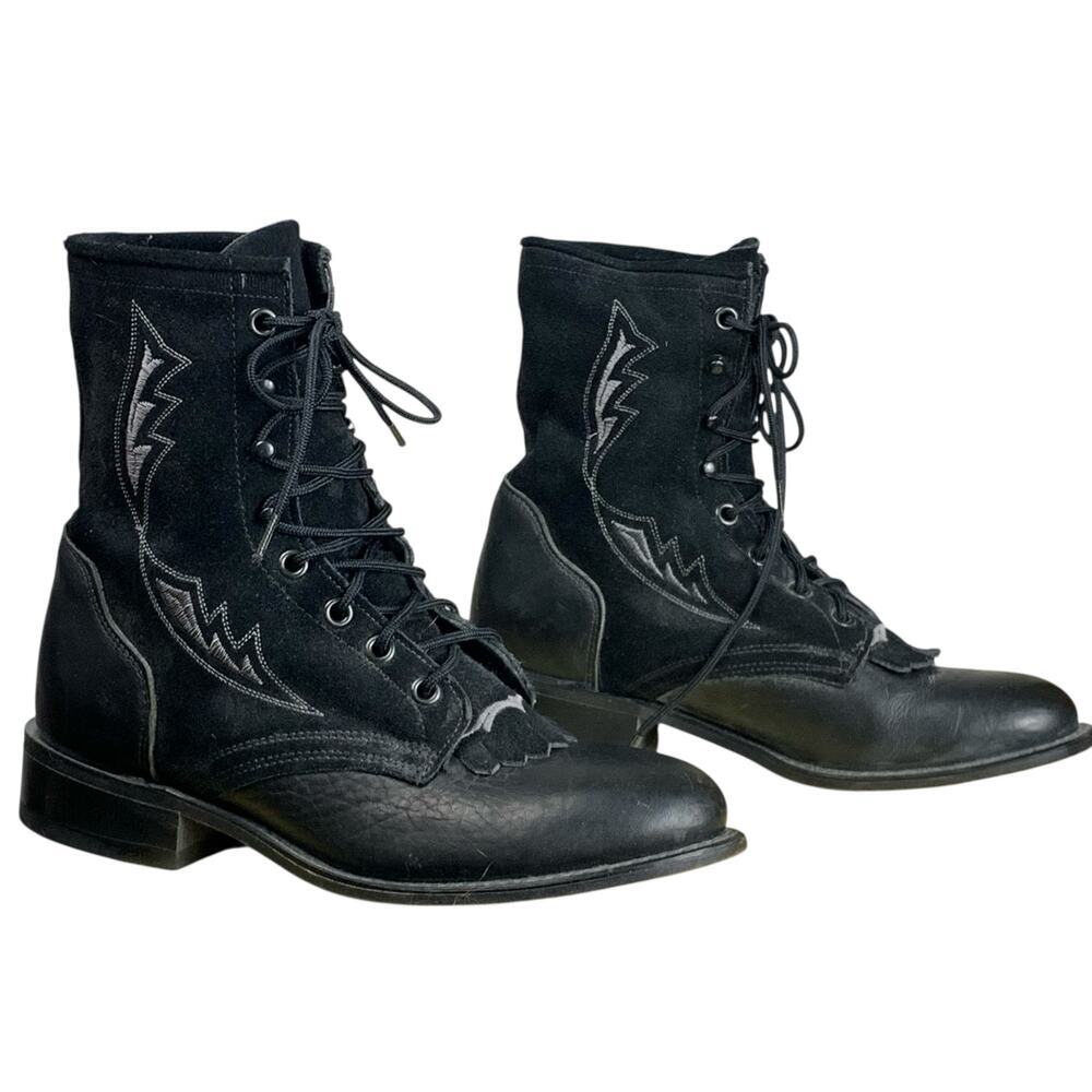 Larado Black Leather Suede Riding Boots Silver Embroidery 7.5 Western Witchy - Picture 4 of 9